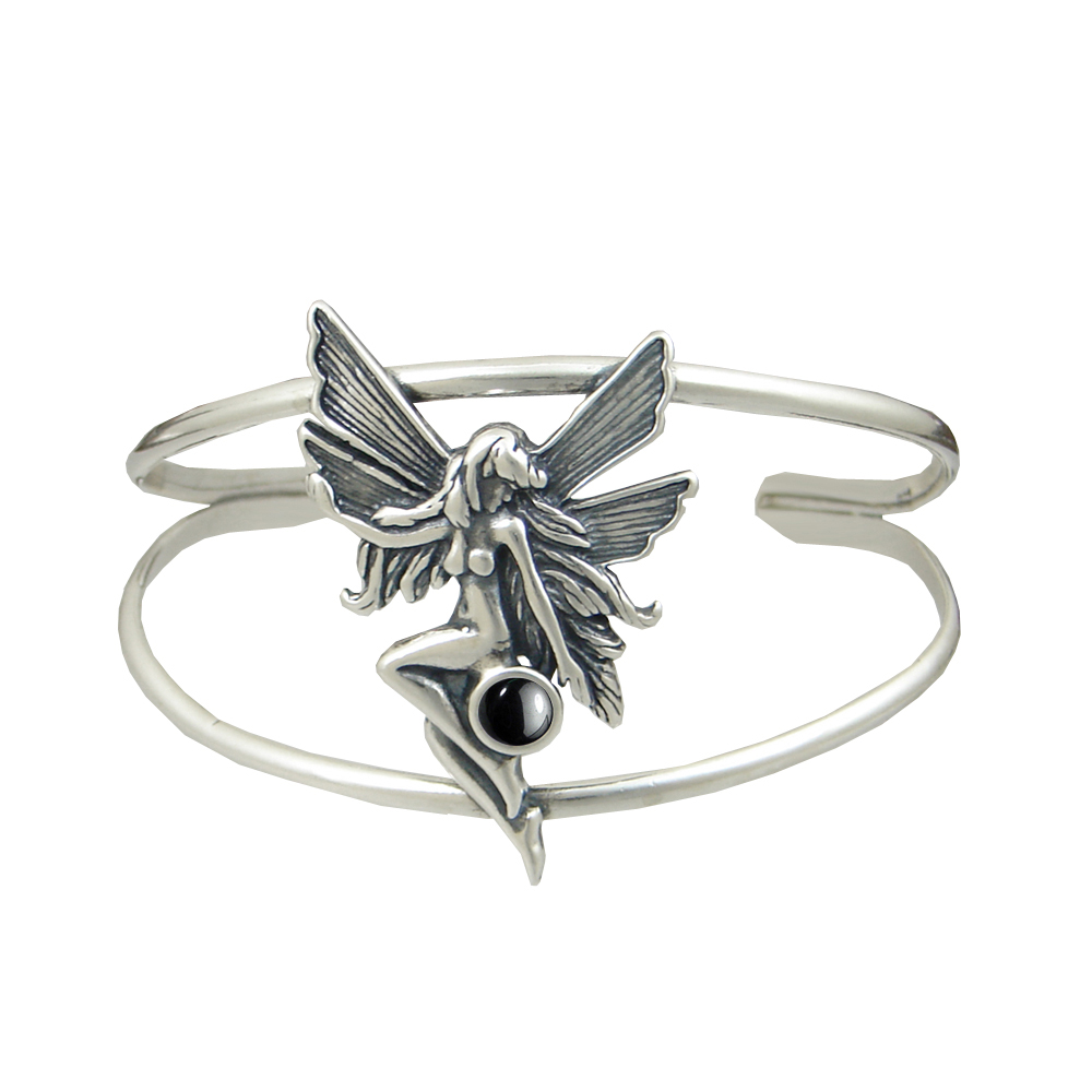 Sterling Silver Fairy Cuff Bracelet With Hematite